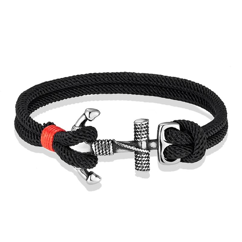 Waterproof Anchor Bracelets Men Double Strand Nautical Survival Rope Bracelet for Women Stainless Steel Navy Sport Buckle