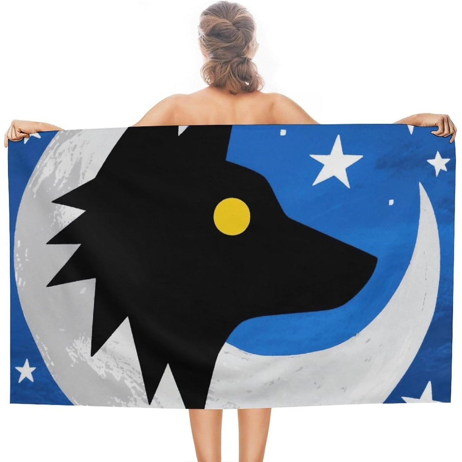 

Wolf Moon Totem Beach Towel Oversized Absorbent Towels Quick Dry Pool Towel Lightweight BathroomTowels Sandproof Beach Blanket W30*H60(CM)