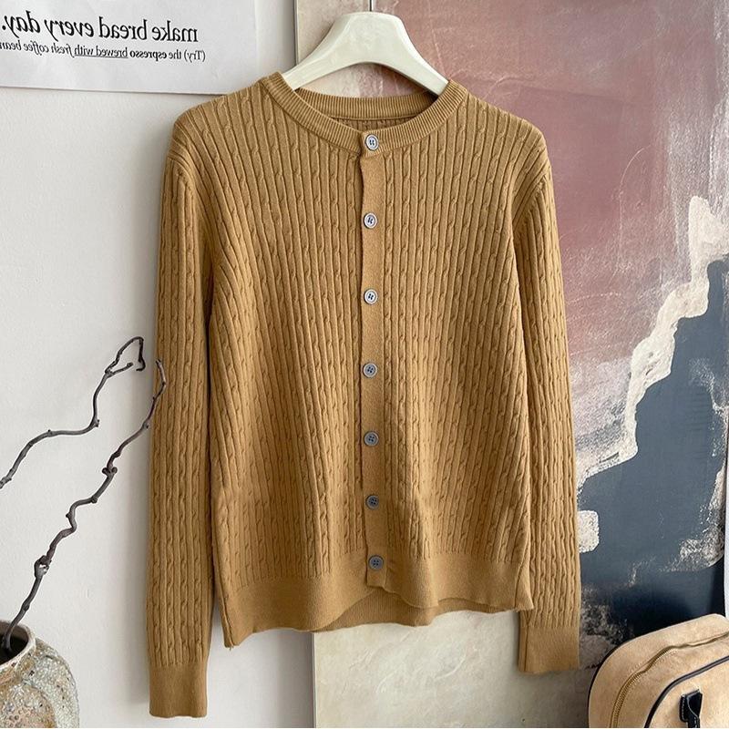 Core-spun Yarn Twist Soft Waxy Knitted Cardigan Top Women's Autumn and Winter New Casual Sweater Long-sleeved Jacket Top