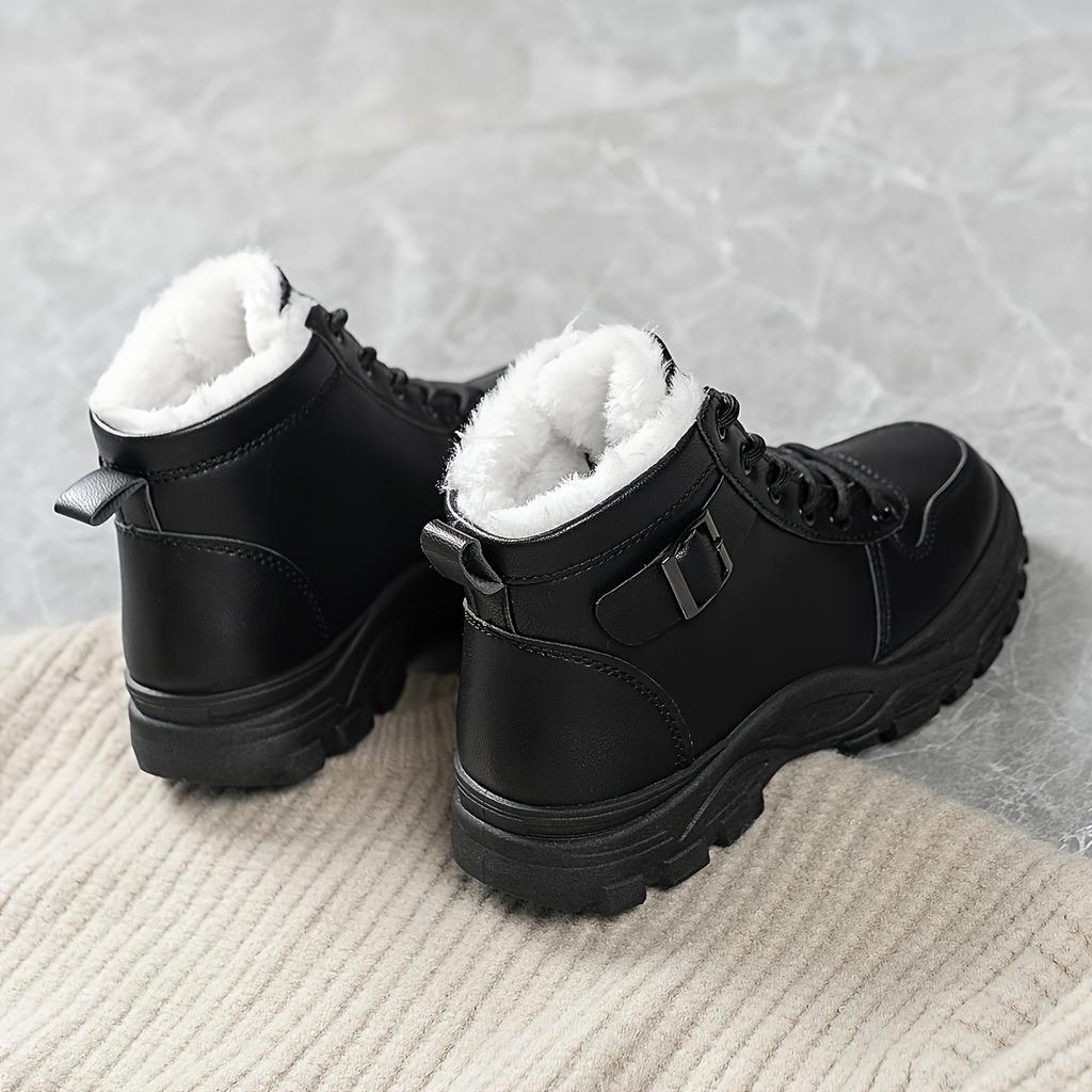 Damskor Varma Vinterkängor med Snörning och Plyschfoder Casual Platåklack Tjock Gummisula, Lätta och Varma Vinter Casual Kängor