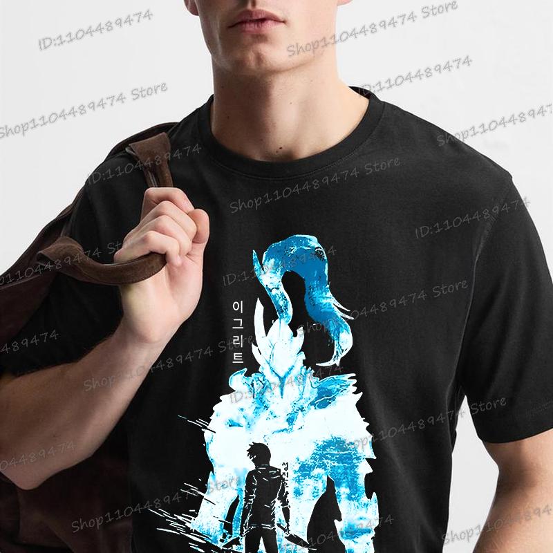 Solo Leveling T-Shirt Unisex Vintage Streetwear Sung Jin-Woo Tees Anime Solo Leveling Tops Cotton Oversized Men Women Tshirt