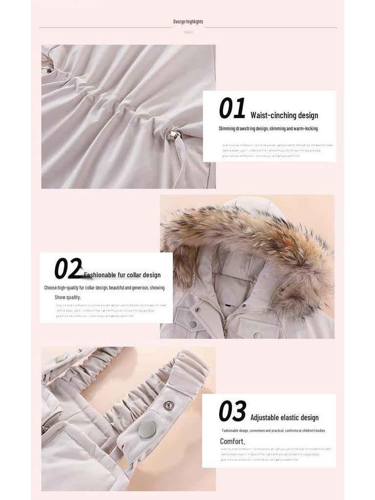 2024 Winter Kids' Down Jacket Set: Korean Style, Big Fur Collar, Two-Piece for Boys and Girls