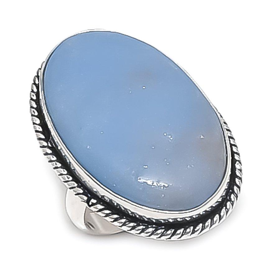 Natural Angelite Stone Gemstone 925 Sterling Silver Jewelry Ring Size 8 j9S38