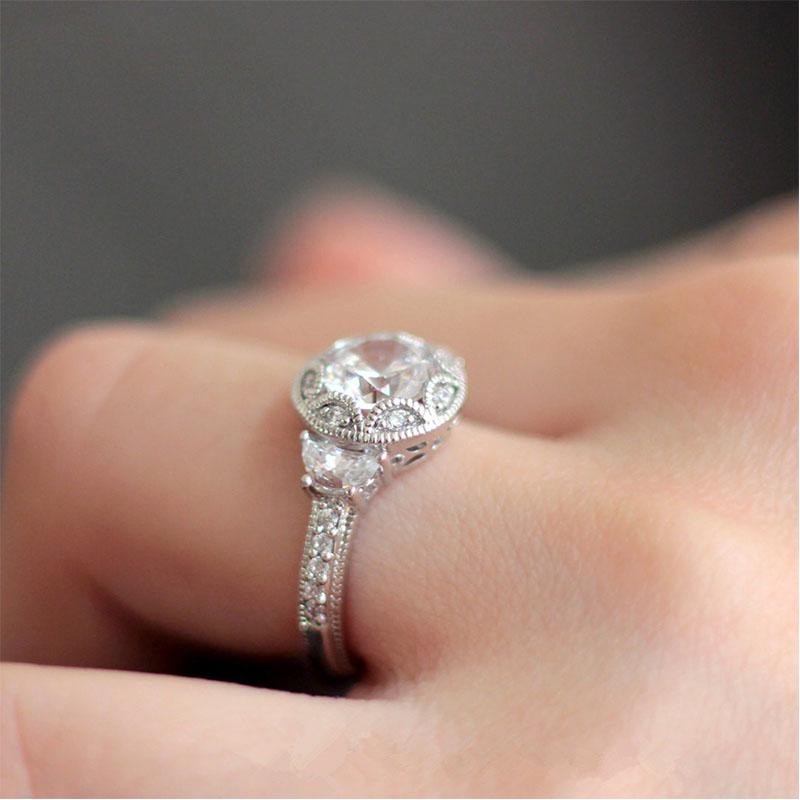 Silver Plated Rings Round White Sapphire Rhinestone Jewelry Party Ring Wedding