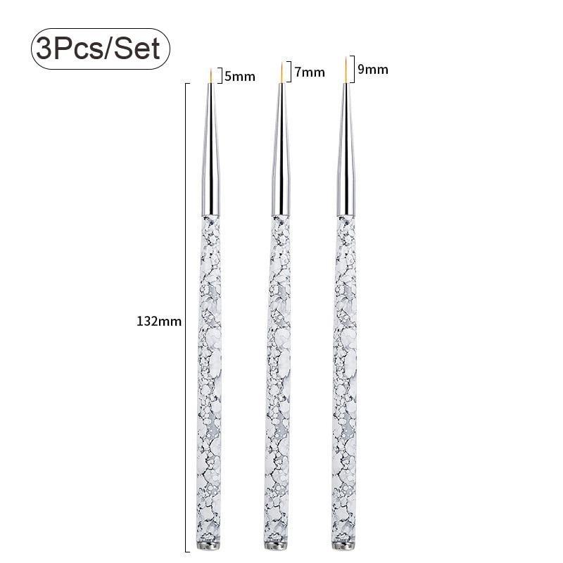 5/7/9mm 11/15/20mm Nail Brush Acrylic French Stripe Line Painting Drawing Flower Pen Gel UV Polish Marble Handle Manicure Tools