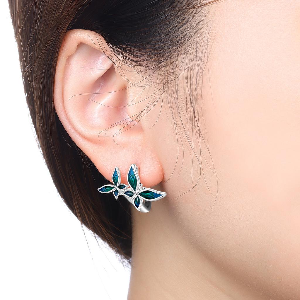 S925 Sterling Silver Blue Green Butterfly Insects Earrings Hoop Earrings Women Jewelry Original Trendy Anniversary Gift