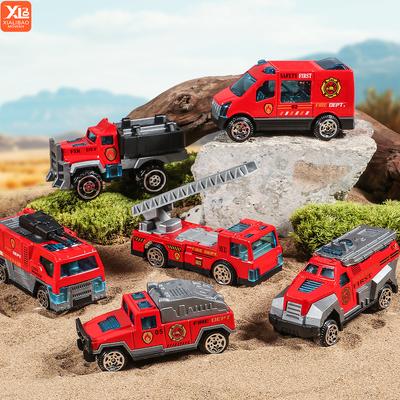 6pcs/set Diecast Alloy Plastic Fire Rescue Truck Vehicle Metal Fire Truck Model Car Realistic Mini Emergency Truck Car Toys