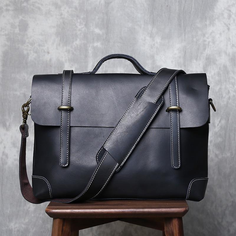 Men's Retro Genuine Leather Crossbody Messenger Bag - Handmade Crazy Horse Cowhide Briefcase