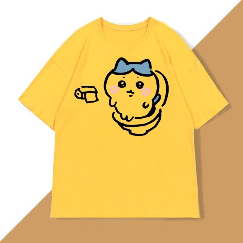 Hachiware On The Toilet Tshirt for Unisex Women Funny Cotton Short Sleeve Round Neck Tshirt Humor T Shirt Loose Casual Clothes