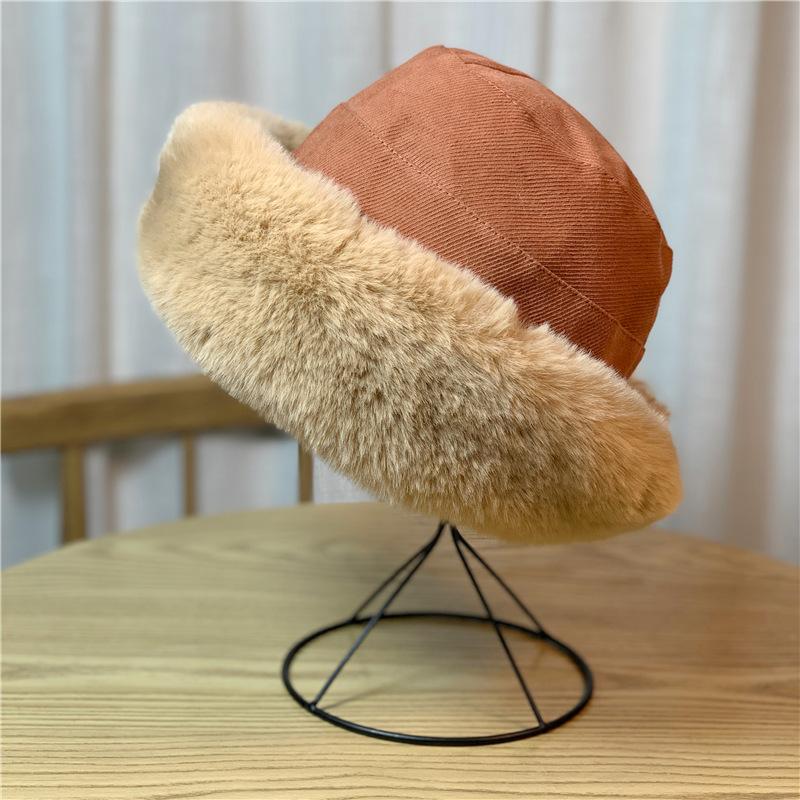 Hat Women's Winter Japanese Versatile Plus Velvet Thickened Lamb Wool Fisherman Hat Wide Brim Warm Plush Basin Hat Trendy