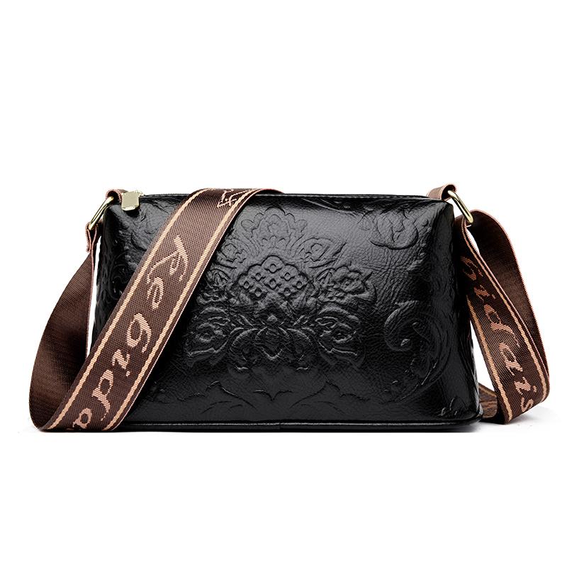 Luxury Retro Floral Embossed Leather Crossbody Bag for Women – Fashion Shoulder Bag with Wide Strap, Casual Daily & Travel Handbag