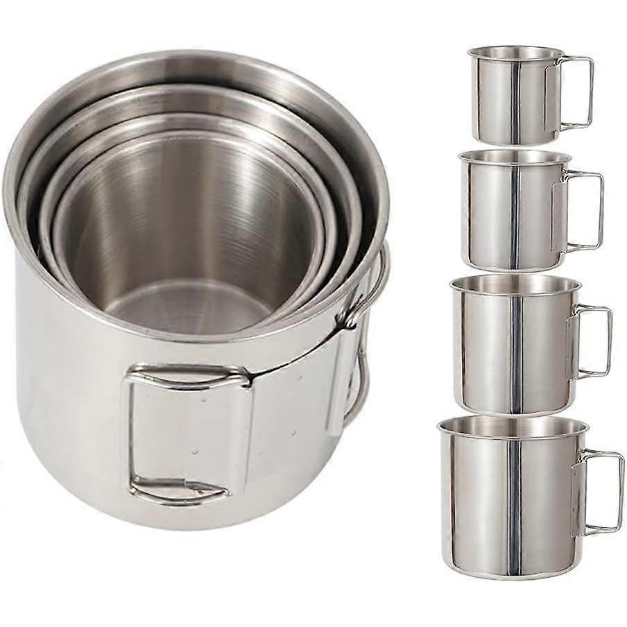 Camping Campfire Mug with Handle, Folding Big Stainless Steel Cup 4 Piece Set