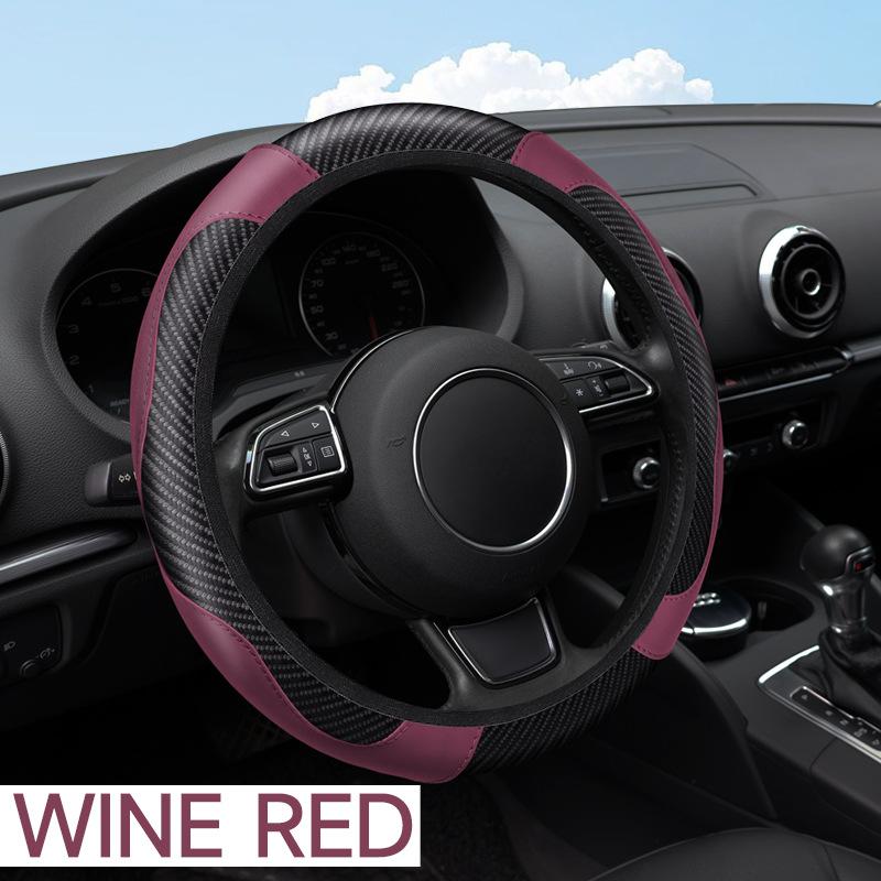 Car Steering Wheel Cover Breathable Anti Slip PU Leather Steering Covers Suitable 37-38.5cm Auto Decoration Carbon Fiber