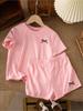 Casual Children's Clothing Set Solid Color Printed Round Neck Short Sleeve Top with Wide Leg Shorts Pants for Kids