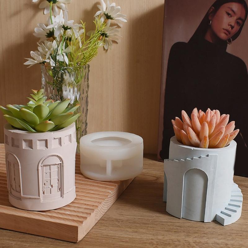 Multifuntional Silicone Mold Crafting Moulds Castles Shape Candle Holder Moulds Silicone Texture Suitable for Crafting
