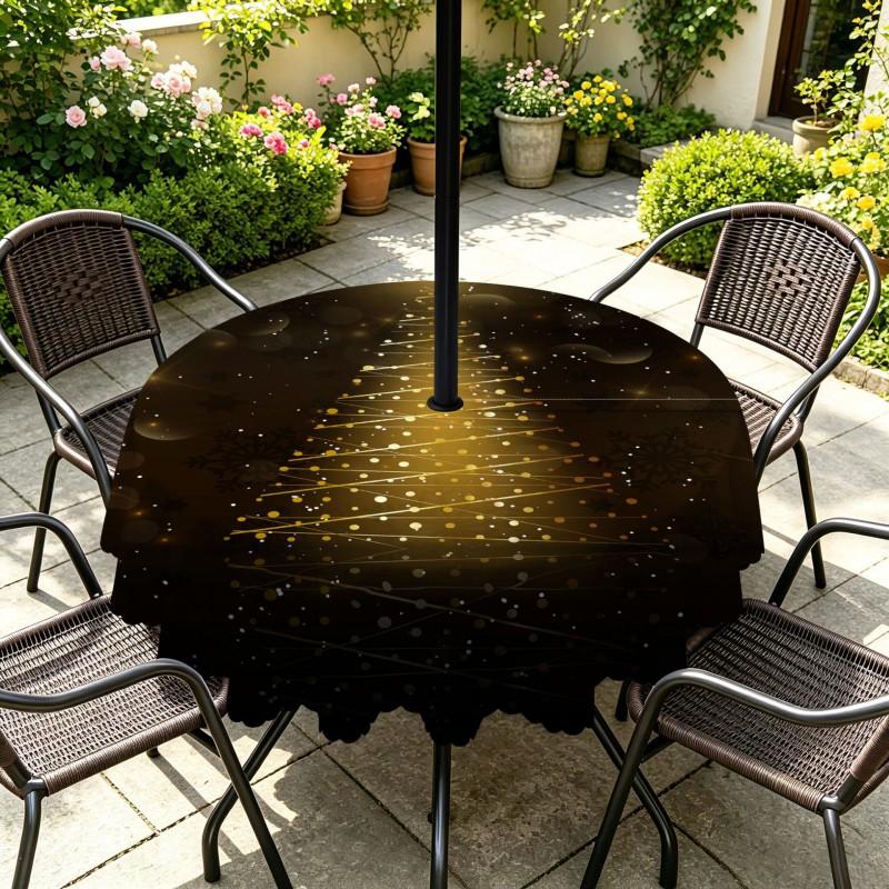 Outdoor Christmas Tablecloth Round Waterproof Oil-Resistant Patio Table Cover Garden Deck Umbrella Hole