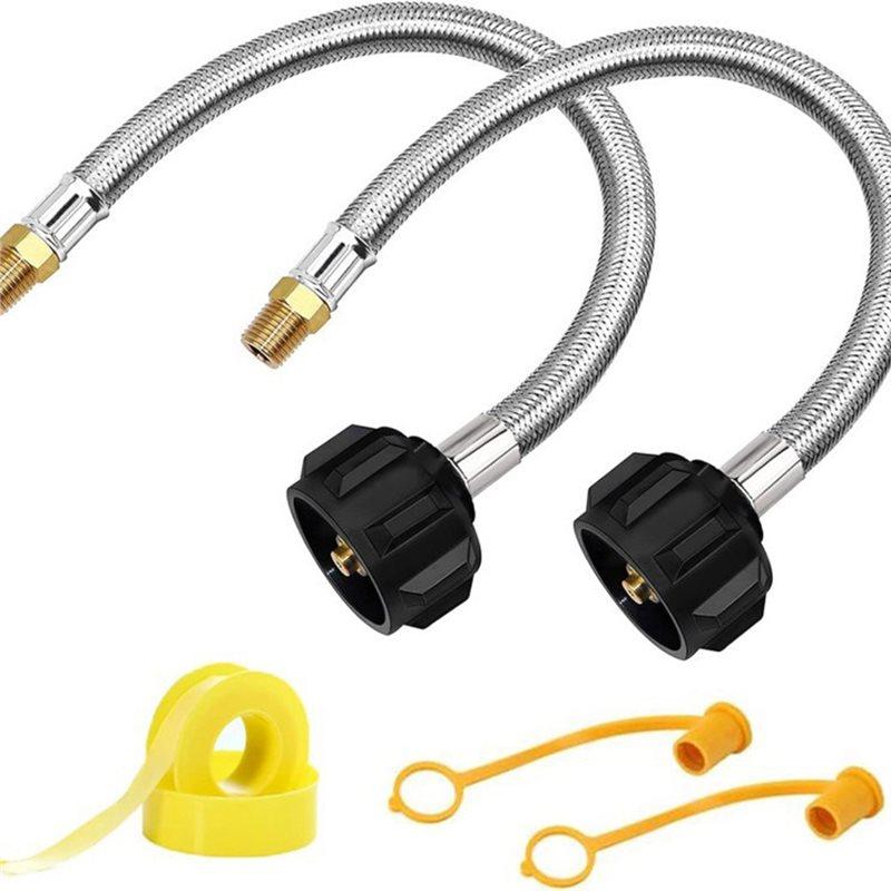 

A25F-For Two-Stage Regulator Compatible 1/4 NPT RV Propane Hose, 15 Inch Stainless Steel Braided Tank Pigtail Connector(2 Pack)