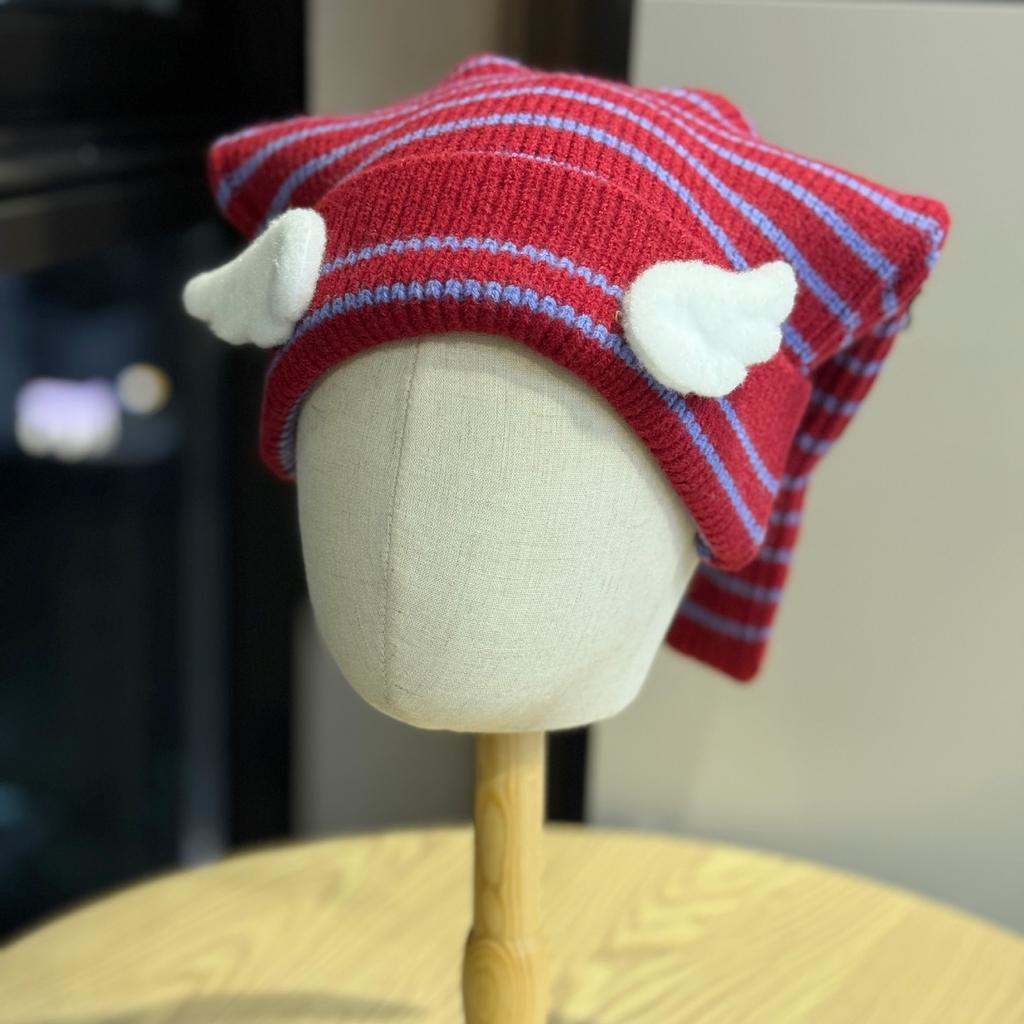 New Autumn and Winter Striped Patch Letter Scarf Shawl One Piece Knitted Hat Women's Warm and Interesting Pullover Hat Trend