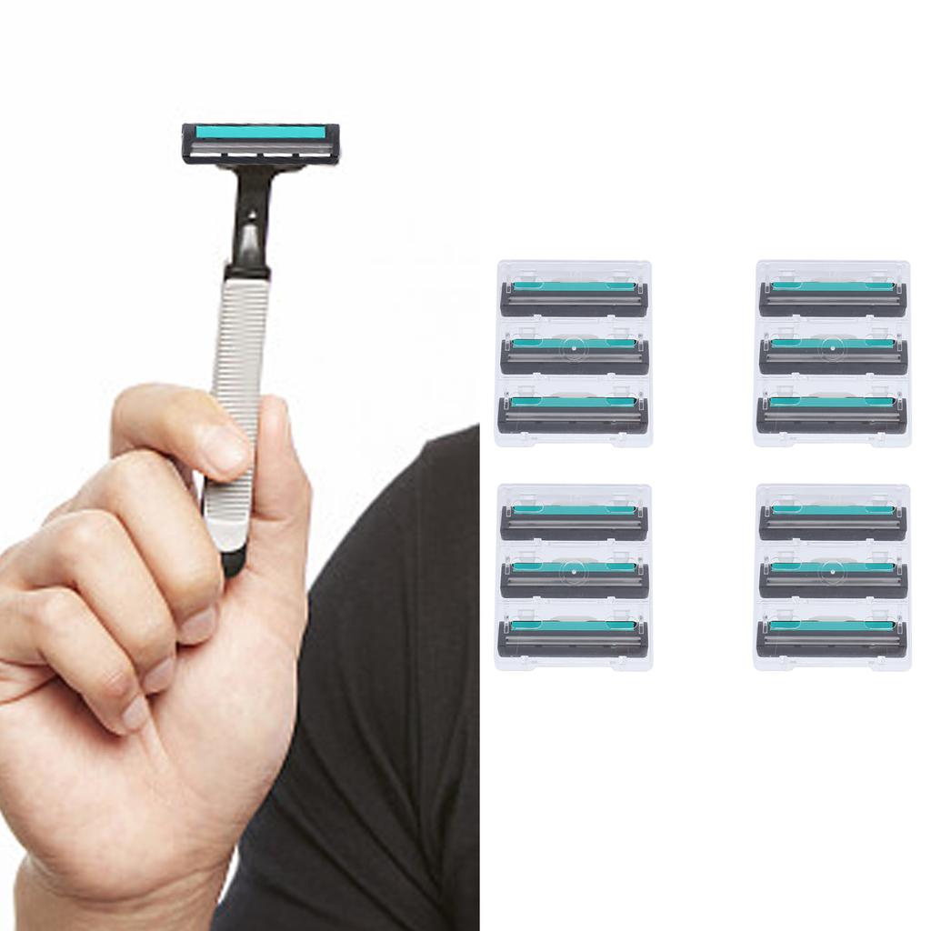 12pcs Compatible Twin Razor Blade Retro 2 Layered Razors Blades Refills for Male
