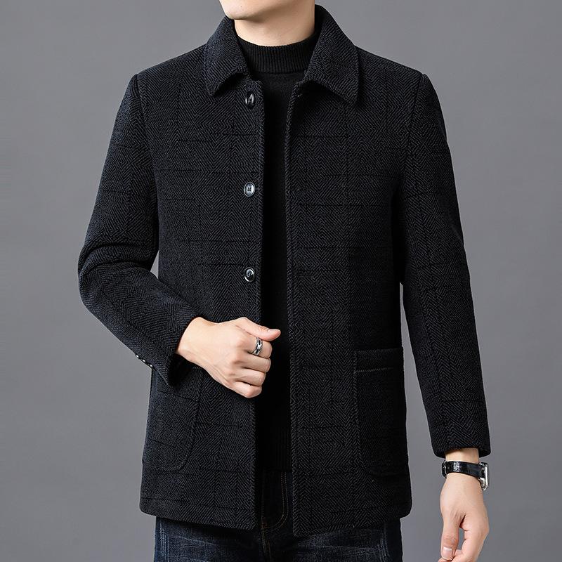 

Куртка средней длины с лацканами, куртка для мужчин среднего возраста, осенне-зимняя, флисовая, утолщенная, высококачественная, повседневная, для ношения отцом L синий