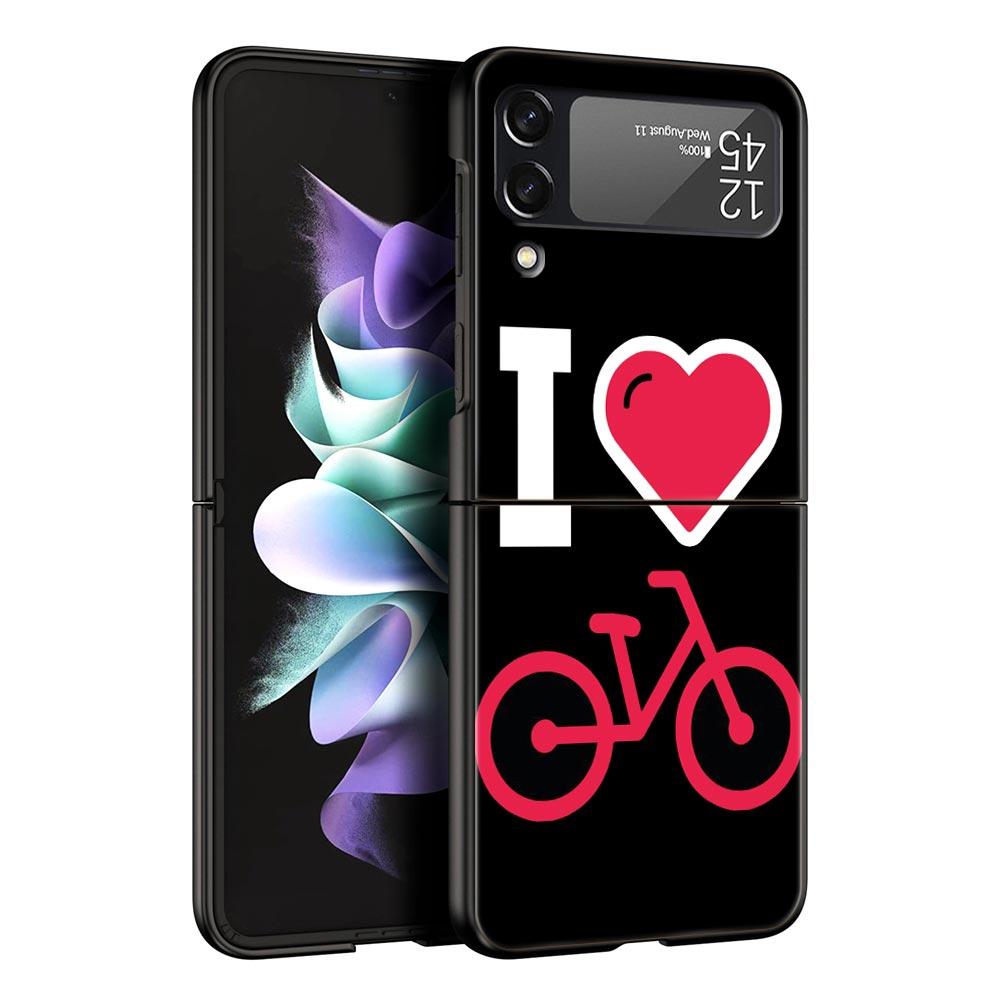 Mountain Bike Cycling Art Phone Case For Samsung Galaxy Z Flip3 Flip4 Flip5 PC Shell For Z Flip 3 4 5 Black Hard Folding Cover