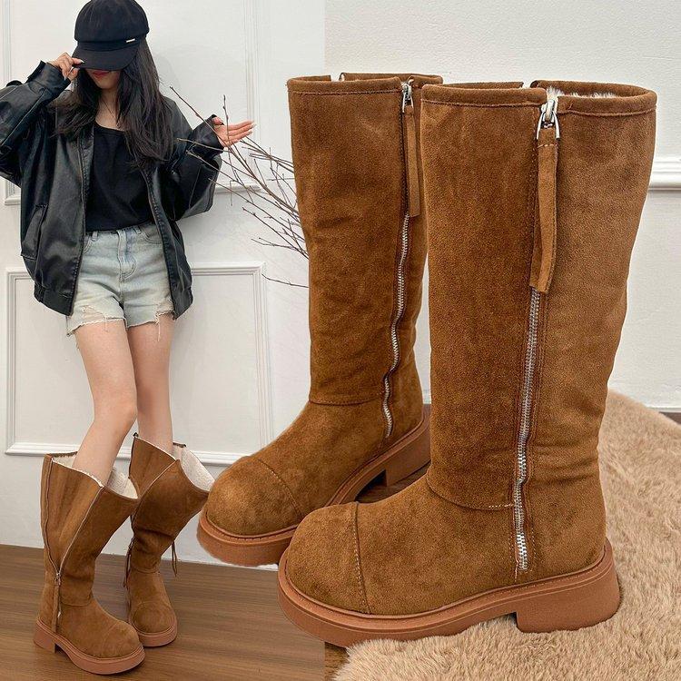 Cowhide Version~ Large Tube Circumference Velvet Thick-soled Snow Boots Women's 2025 New Fur Integrated Warm Knight Boots Long Boots