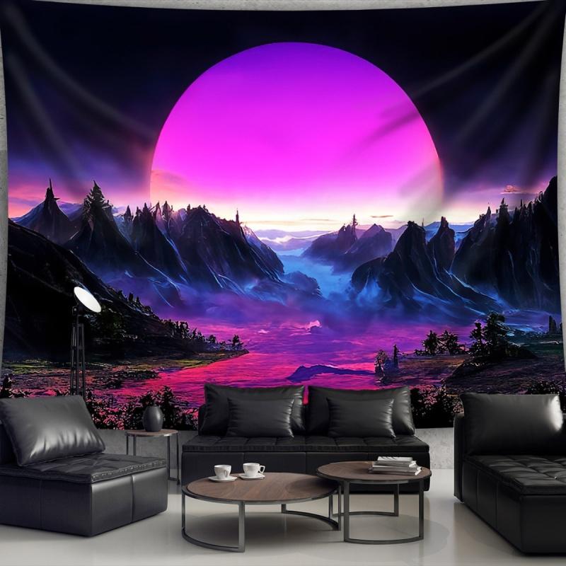 Purple Planet psychedelic tapestry polyester wall hanging aesthetic decoration living room bedroom dormitory office party