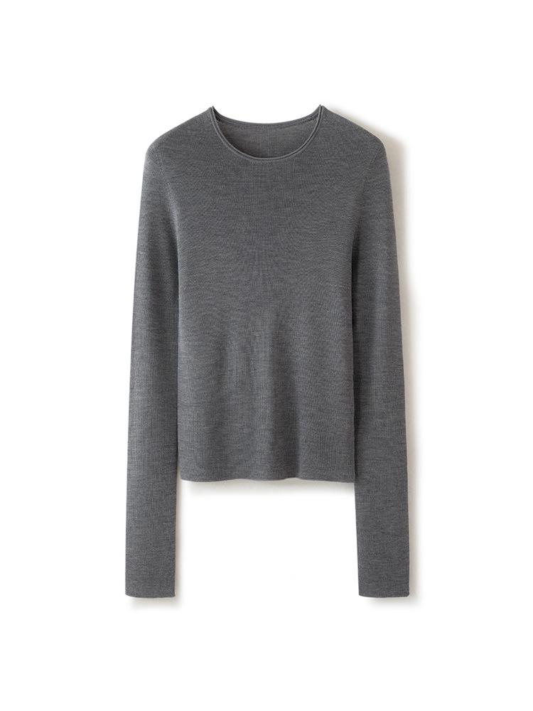 Yangzi Yarn Women's Slim-Fit Wool Sweater with Rolled Hem & Round Neck - 2026 Spring Seamless Knitwear
