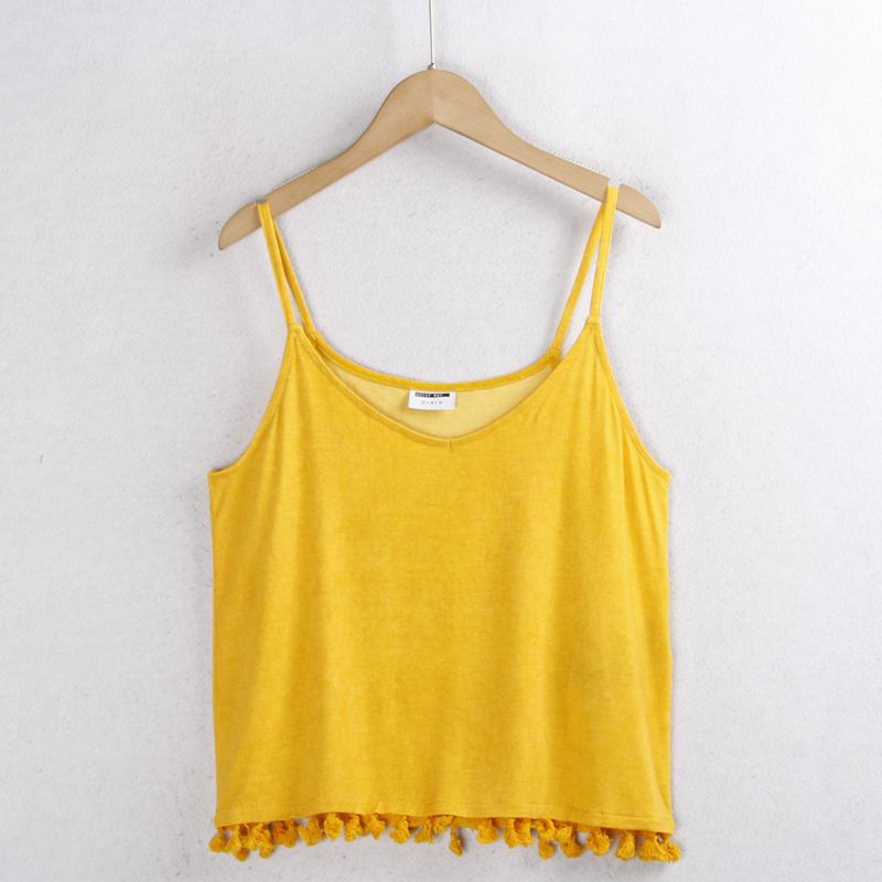 

3555 Tassel Camisole Rayon Plus Size Distressed Easiest for Match Loose Fashion Vest Women s Clothing Export Tail Single Yellow M