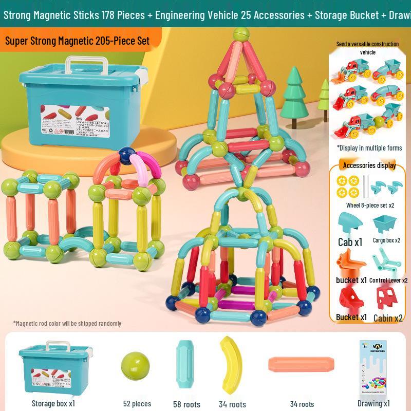 3D Magnetic Rod Building Blocks for Kids - Strong Magnet Puzzle Toy for Boys