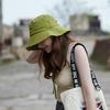 Spring and summer casual sunshade lace-up girls round face wide brim dome basin hat fashionable big head circumference showing face small sunshade hat