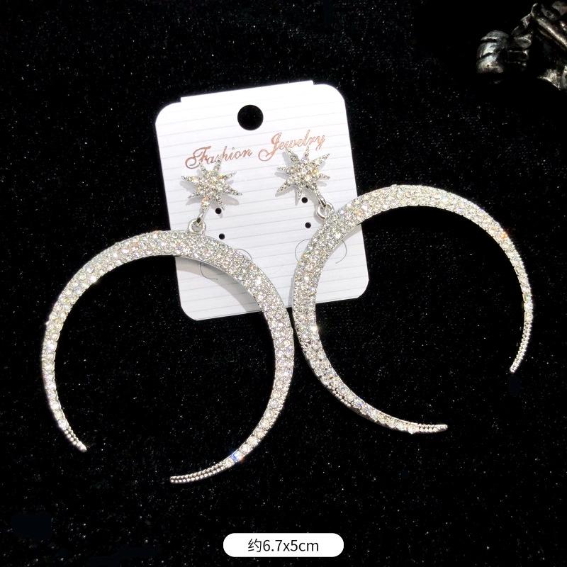 Korean Version of Celebrity Luxury Crystal Flash Diamond Stud Earrings Women's Banquet Exaggerated Temperament Fringed Earrings Retro Zircon Earrings