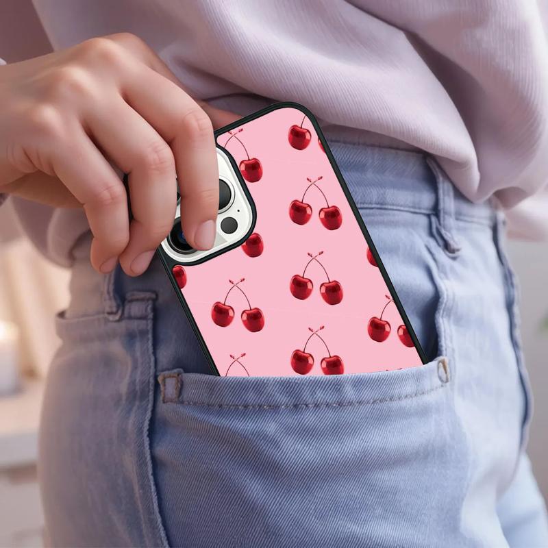 Pink Cherries Cherry Strawberry Phone Case For iPhone 17 Air 15 16e 14 13 Pro Max Coque 12 11 Pro Max PLUS Cover