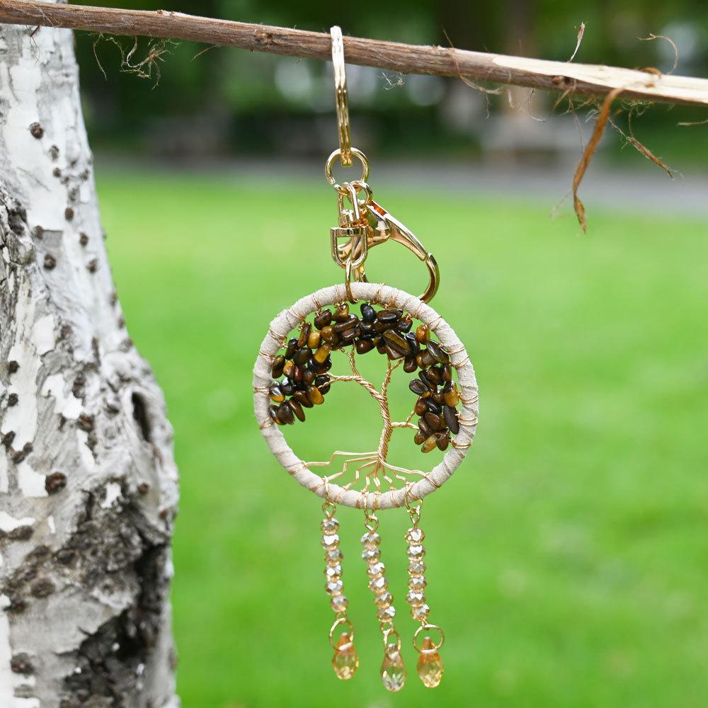 Car pendant, natural stone, dream catcher keychain, jewelry, handmade life tree, bag hanging, hanging accessories