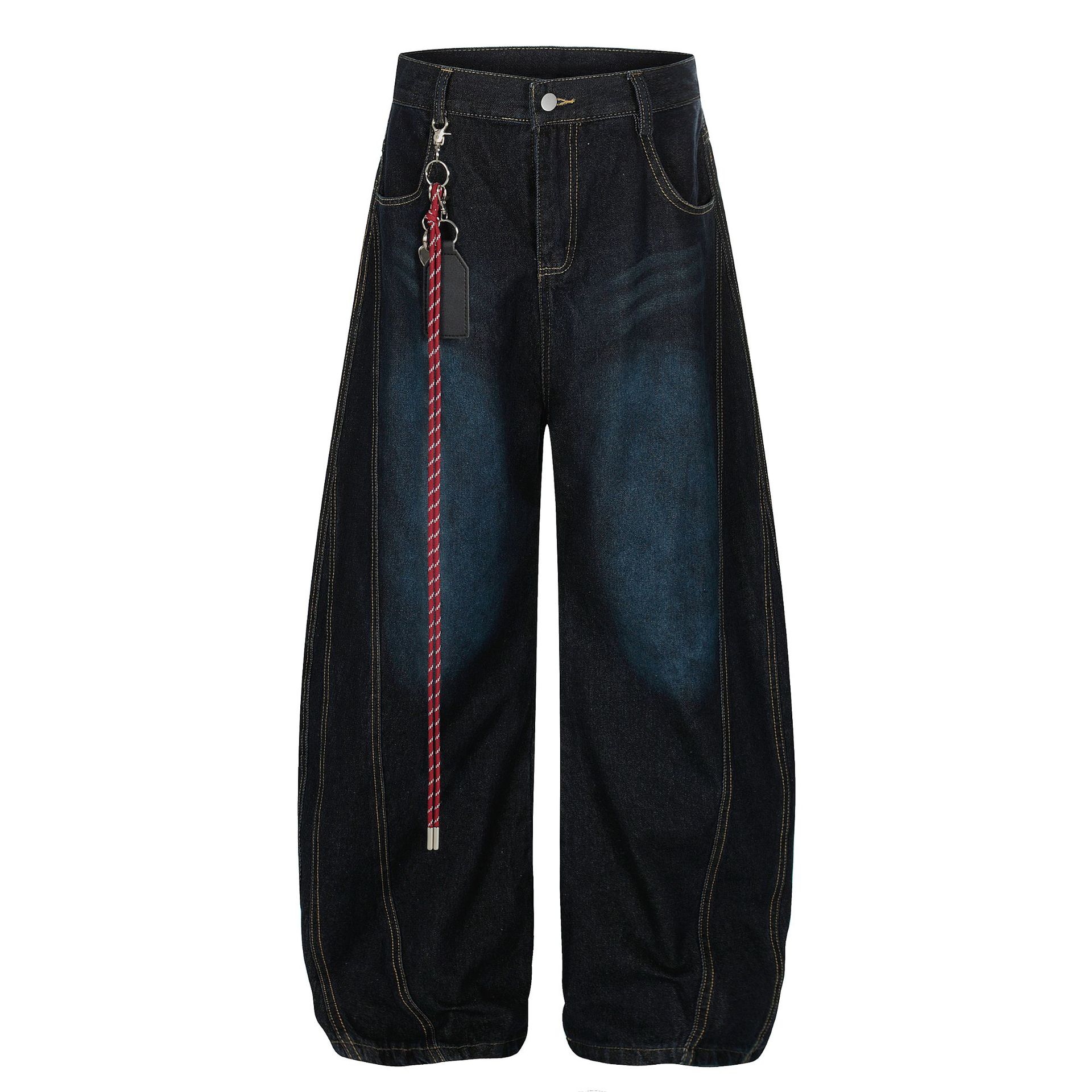 Trendy brand autumn American retro washed scimitar jeans personalized cleanfit trousers S чёрный