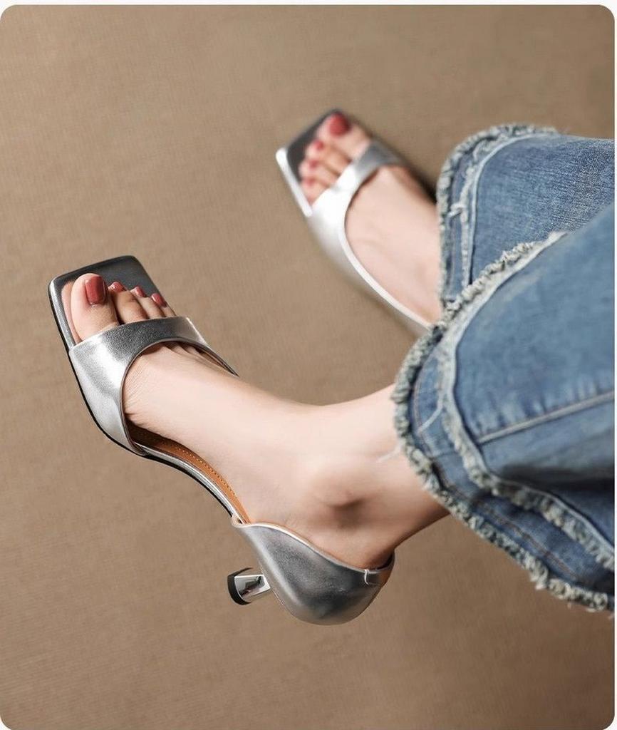 Fashion FHC New Women Low Heel Sandals,Summer Shoes,Peep Toe,Side Shallow Out,Slip On,Black,Beige,Red,Silver,Size 34-40.Dropship