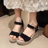 Wedge Heel Sandals Women's Summer Comfortable High Heels Casual Versatile Platform Muffin Shoes One-word Buckle Strap Roman Shoes