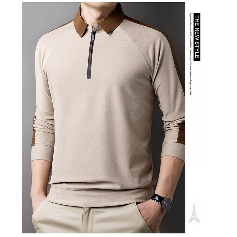 Spring and Autumn Men's Long-sleeved POLO Bottoming Middle-aged Dad High-end Lapel Zipper Collar Shirt