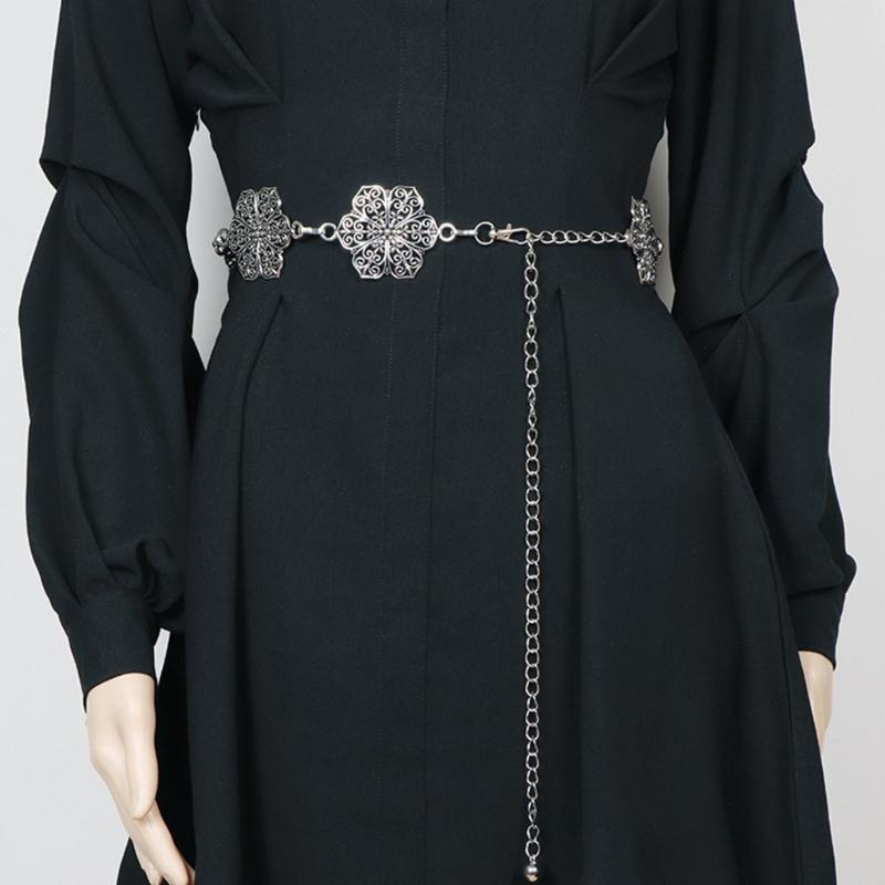 Delicate Carved Flower Buckle Waist Belt Women Coat Dress Belt Thin Waistband Shinning Ethnic Style Adjustable Belt