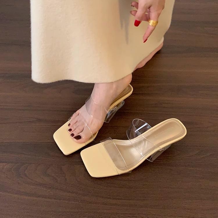 Fashion Slippers Women Summer Luxury Slides Sliders Shoes Square heel Transparent Heel Heeled Mules Designer Block Silver High Scandals