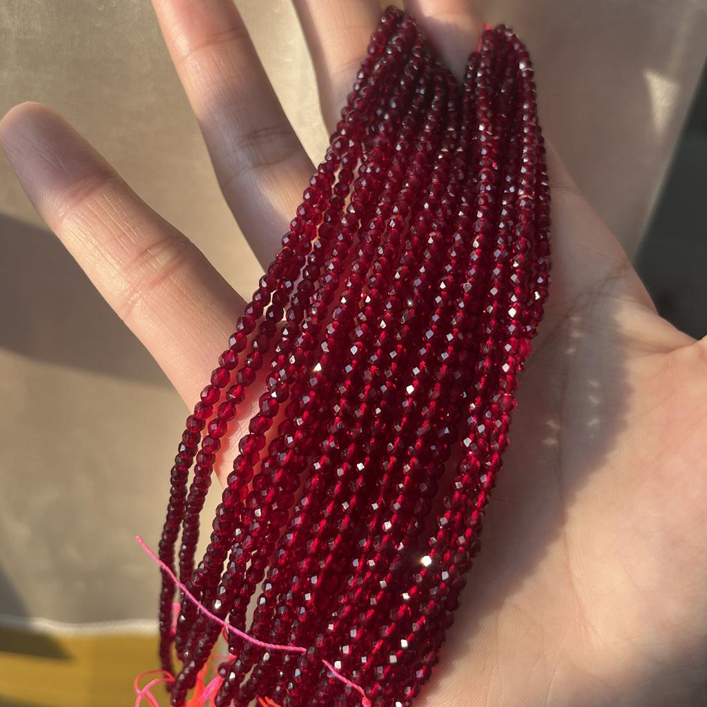 5String, Facet Natural Stone Spinel Beads, Fashion Wine Red Loose Spacer Beads, 2mm, 3mm for DIY Necklace, Bracelet, Anklet Accessories Crafts 38cm