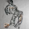 American high street jungle camouflage hooded sweater with straight pants, retro loose casual two-piece set