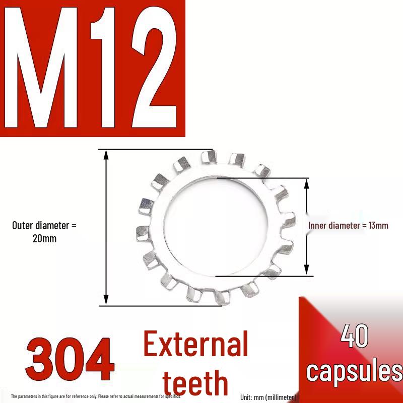 304 Stainless Steel External & Internal Tooth Lock Washer, Anti-Slip, Anti-Loosening, Size M6-M30