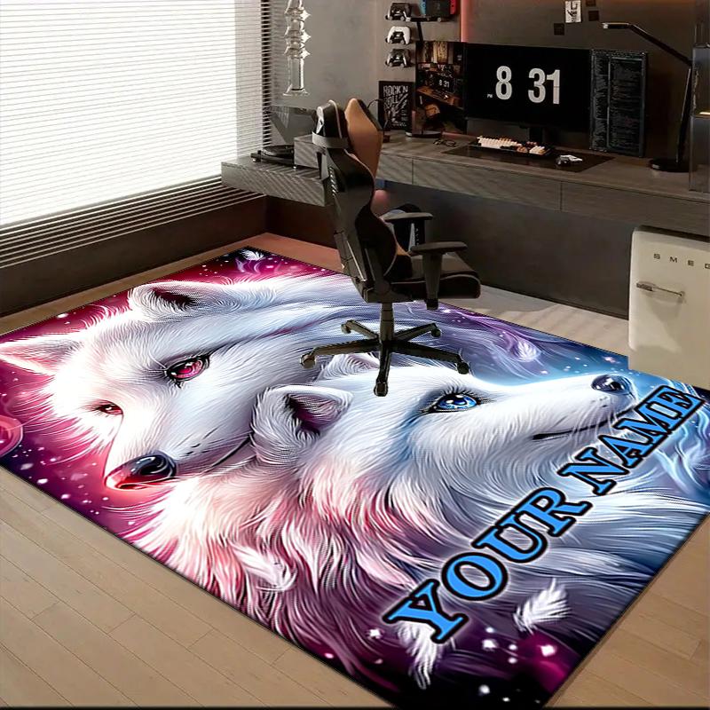 1PC Custom Name Wolf Dreams Stars Theme Floor Mat Ideal for Living Room, Game Rooms, Office, Bedroom Floor Mat Design