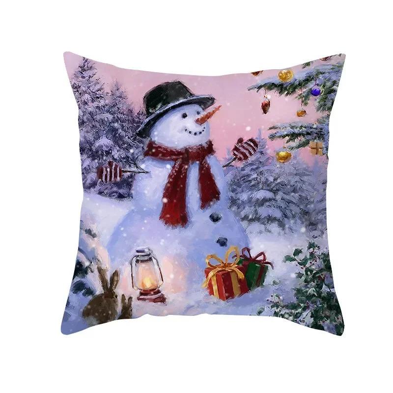Winter Snow Scene Christmas Pillowcase New Year Home Decoration Sofa Cushion Cover Christmas Tree Printed Pillowcase