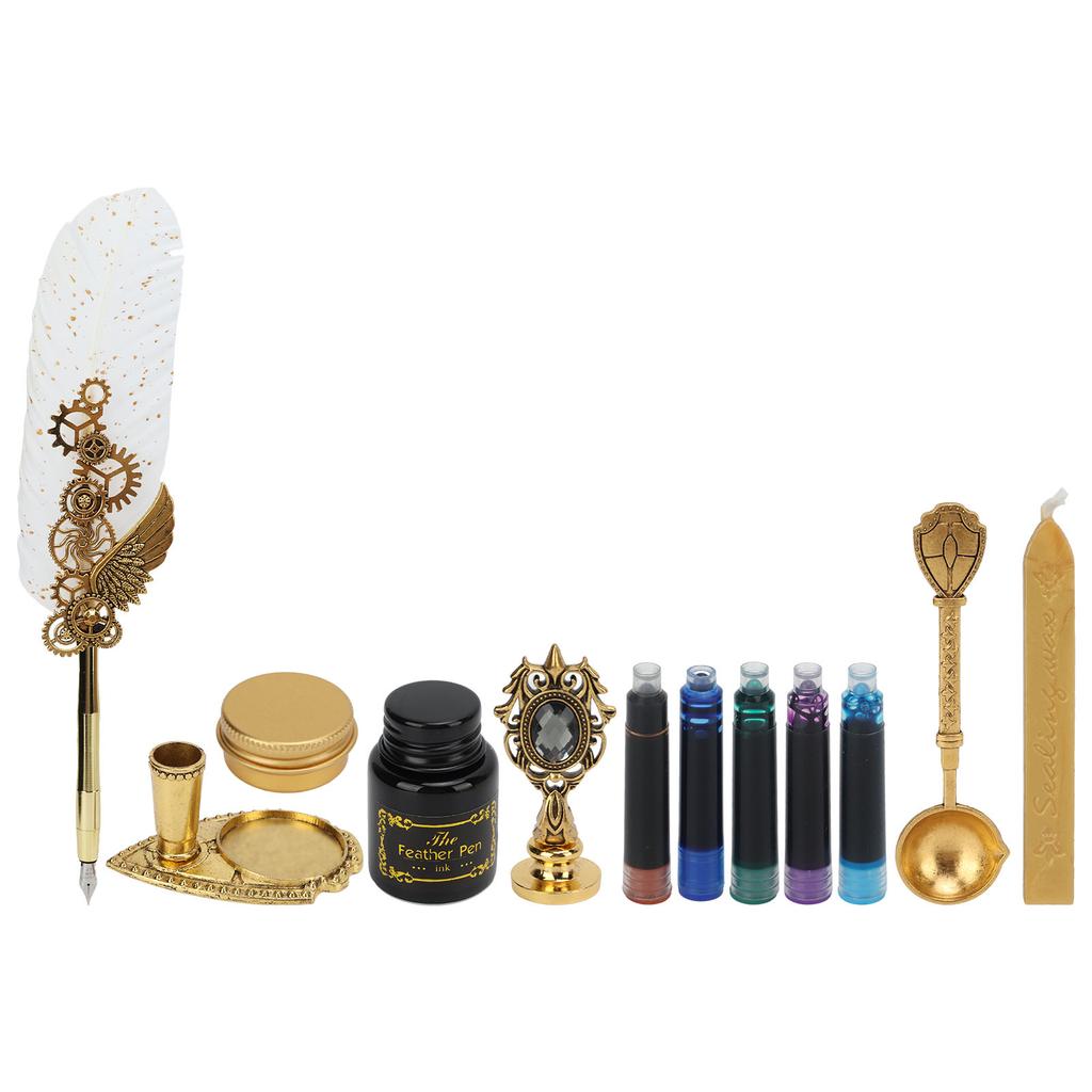 Feather Pen Business Fire Lacquer Stamp European Retro Style Sprinkled Gold Feather Stainless Steel