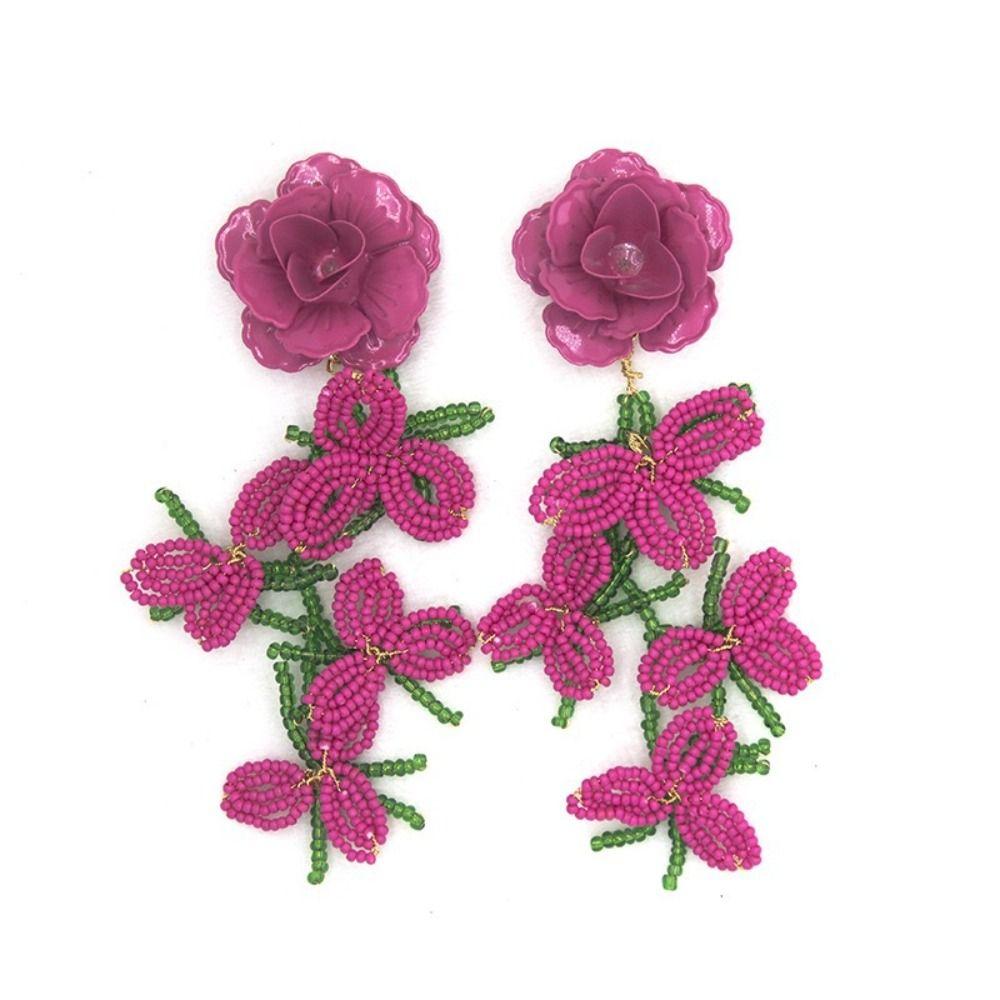 Exaggerated Flower Tassel Earrings Bead Long Tassel Earrings New Drop Earrings  Ear Jewelry