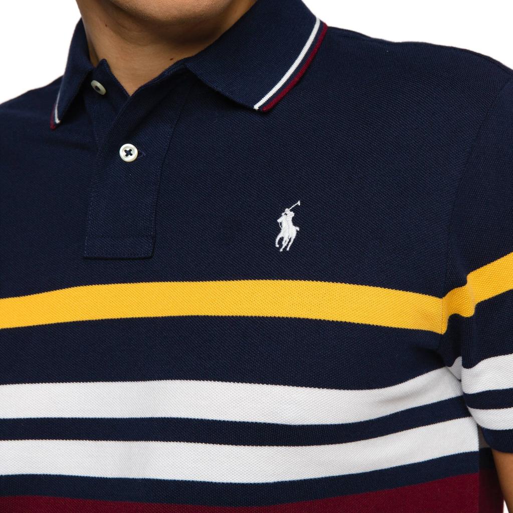 Polo Ralph Lauren SS24 Small Pony Logo Gesticktes Gestreiftes Poloshirt Herren Poloshirts Marineblau 710812959-001