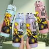 1PC Construction Digger Vehicle Print 750ml Color Plastic Sports Water Bottle Leakproof Flip Straw Lid Suitable for Sports Office Home Use