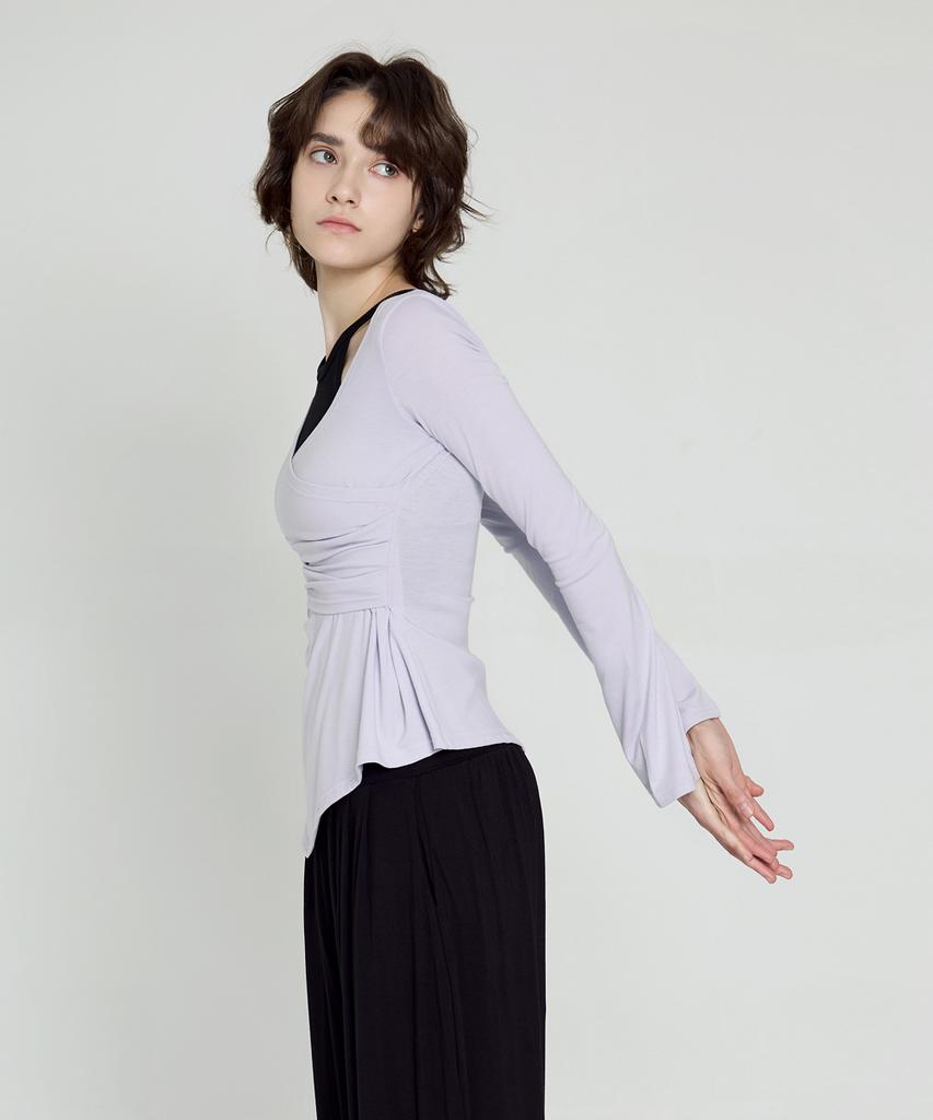 Debiweeo Asymmetrical Wrap Long Sleeve Devi-T0141-Lavender